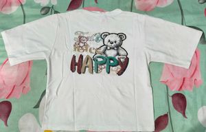 Cute Bear Print White T-Shirt