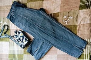 Sassfaras Comfy Dark Wash Elastic Waist Jeans