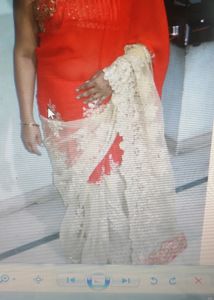 beautiful upper half red and lower glod saree with