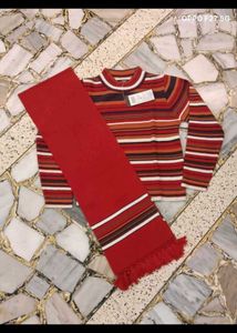 Striped Sweater with Matching Scarf