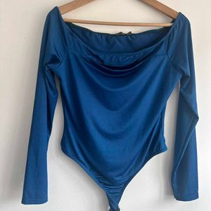 Elegant Blue Long Sleeve Bodysuit