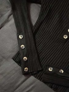 Black Ribbed Button-Up Top