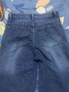 High-Waisted Wide-Leg Blue Jeans