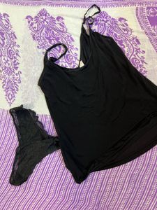 Black Lace Trimmed cami Set