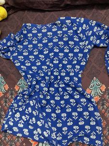 Blue Floral Print Kurta