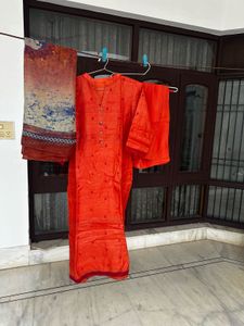 Vibrant Orange Kurta Set with Dupatta