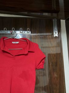 Red Cropped Polo T-Shirt