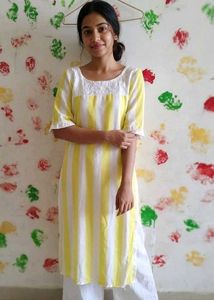 Yellow & White Striped Kurta