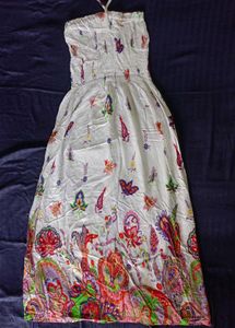 Boho Butterfly Print Strapless Maxi Dress