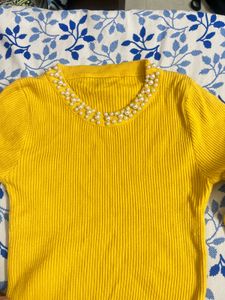 Yellow Pearl Embellished Top