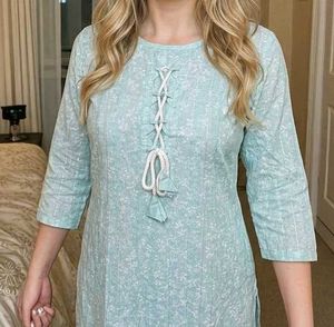 Light Blue Floral Print Kurta with dupatta