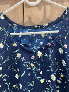 Navy Blue Floral Print Kurta