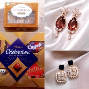 Rakhi Special Combo of 2 Earrings and Sweets