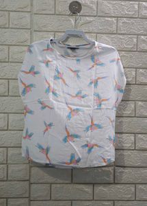 White Parrot Print Top
