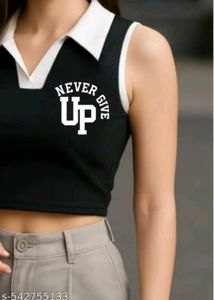 Stylish Sleeveless Collared Crop Top