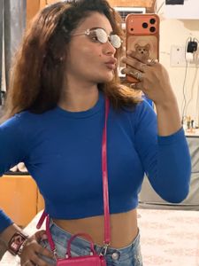 Blue Cropped Long Sleeve Top
