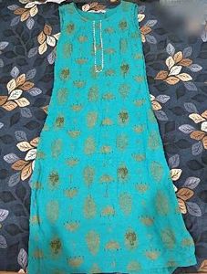Turquoise Printed Sleeveless Kurta