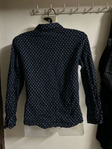 Navy Blue Printed Button-Up Shirt