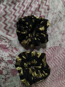Sparkly Black & Gold Scrunchies Set