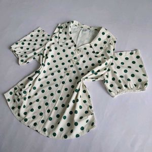 Cute Classic  Polka Dot Cold Shoulder Top 🌿