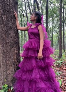 Purple Tulle Tiered Gown