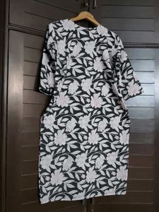 Black White Floral Print Kurta Set with Dupatta
