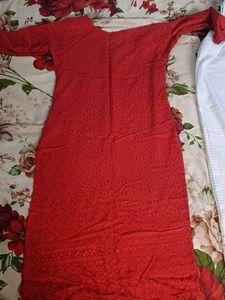 Red Kurta and White Pajama set