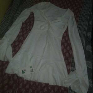 White solid slipknot A-line dress