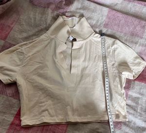 Cream Cropped Polo Top