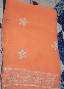 Beautiful Saree Coral Colour With Blause