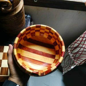 Wooden handmade chessboard pattern Bowl