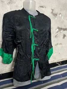 korean Black &amp; Green Asian Style top