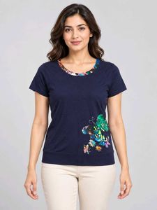 Chic Navy Butterfly Print Top