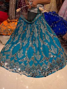Stunning Teal Lehenga Choli with Mirror Work