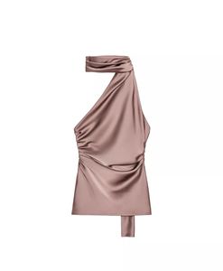 Zara Mauve Satin Halter Scarf Top - Size Small