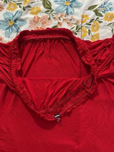 Off-Shoulder Smocked Red Top
