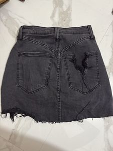 Stylish Grey Denim Mini Skirt with inbuilt shorts