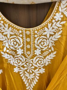 Yellow Kurta Set with White Dupatta