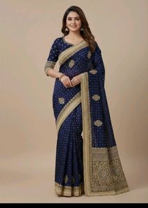 Exquisite Embellished Navy Blue Saree