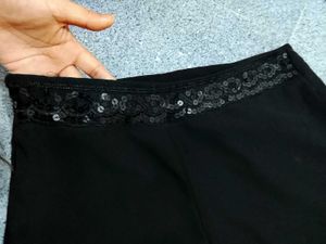 Elegant Black Pants with Sequined Waistband