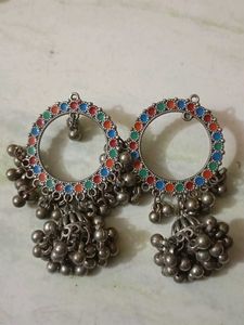 Boho Jhumka Earrings with Colorful Beads