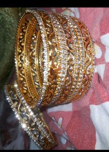 Elegant Gold Bangles with Crystals