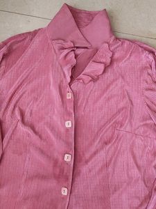 Pink Ruffled Button-Up Blouse