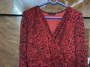 Red Leopard Print Wrap Dress- Size M