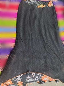 Black Ethnic Skirt with Floral Border