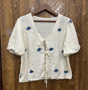 Cream Embroidered Tie-Front Top(Brand new )