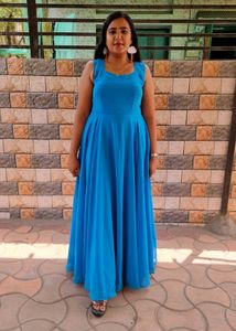 Beautiful Blue Ethnic Gown with Shimmer Jacket