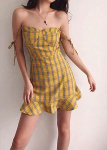 Yellow Plaid Tie-Up Mini Dress ✨