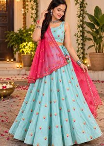 Light Blue Embroidered Lehenga Set