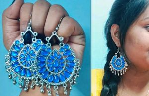 Boho Blue Stone Chandelier Earrings